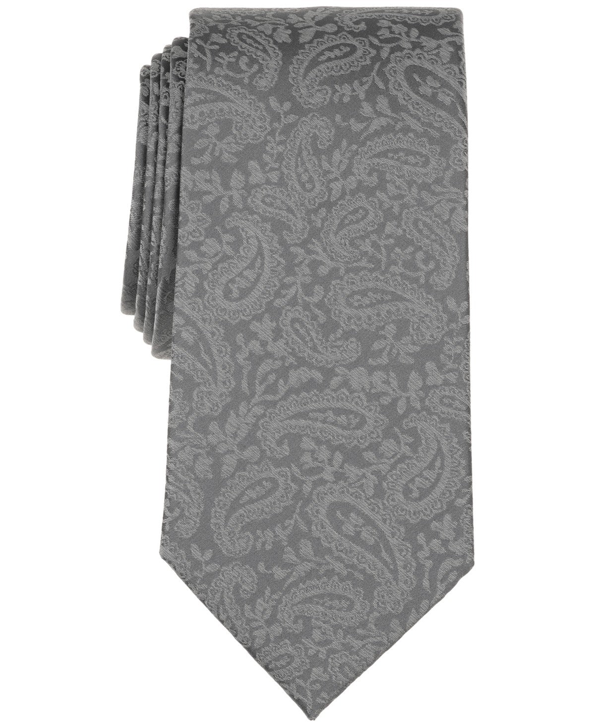 Michael Kors Mens Classic Satin Pine Paisley Neck Tie Gray