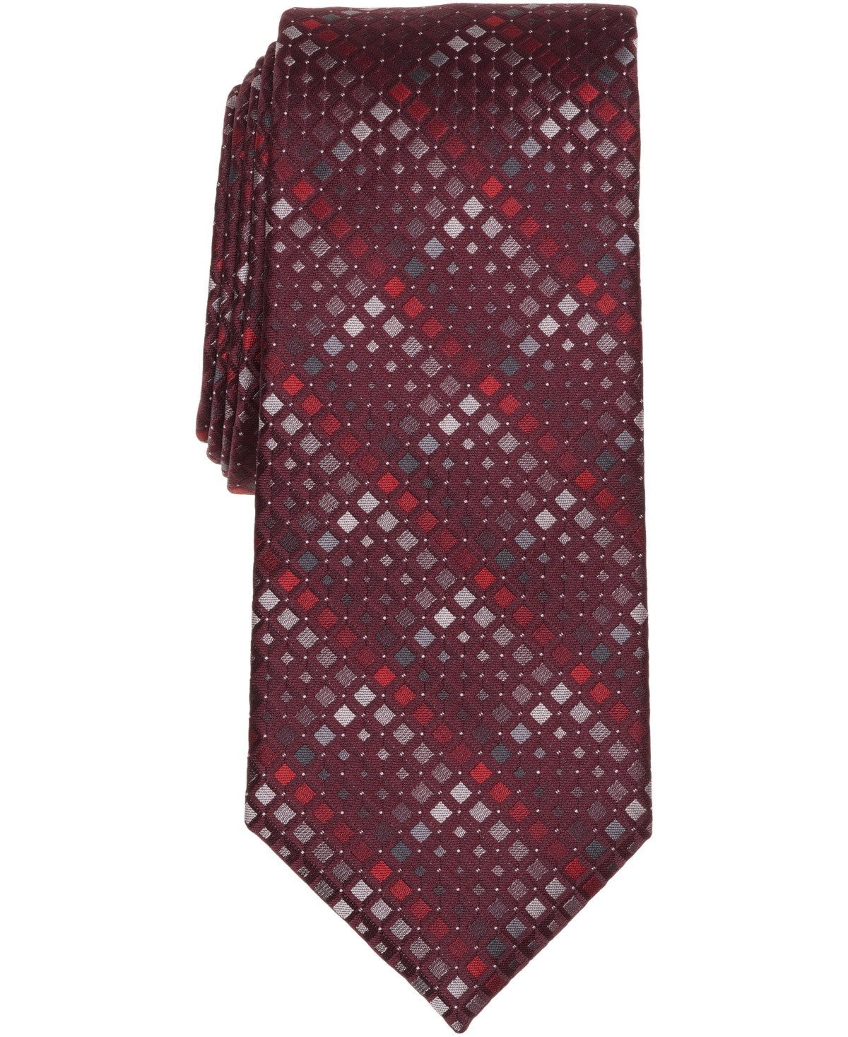 Perry Ellis Portfolio Mens Janda Geo-Pattern Classic Neck Tie Burgundy