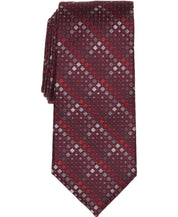 Perry Ellis Portfolio Mens Janda Geo-Pattern Classic Neck Tie Burgundy