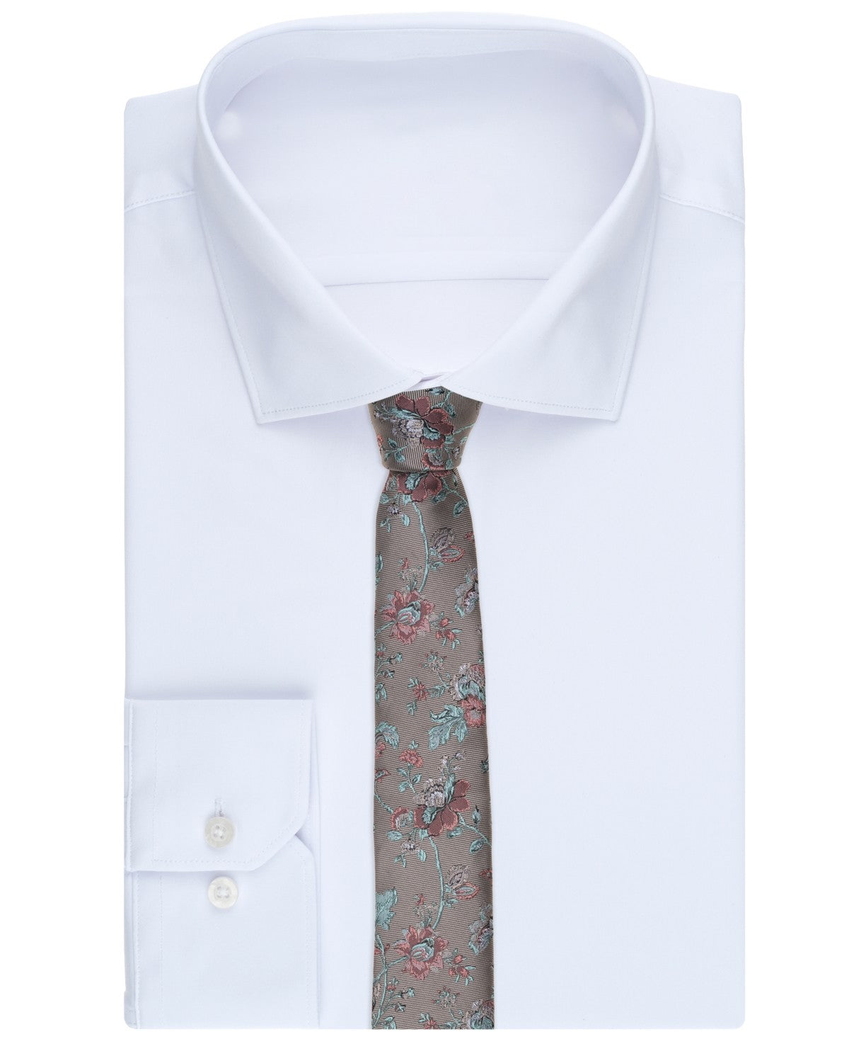 Bar III Mens Argentine Floral Neck Tie Taupe