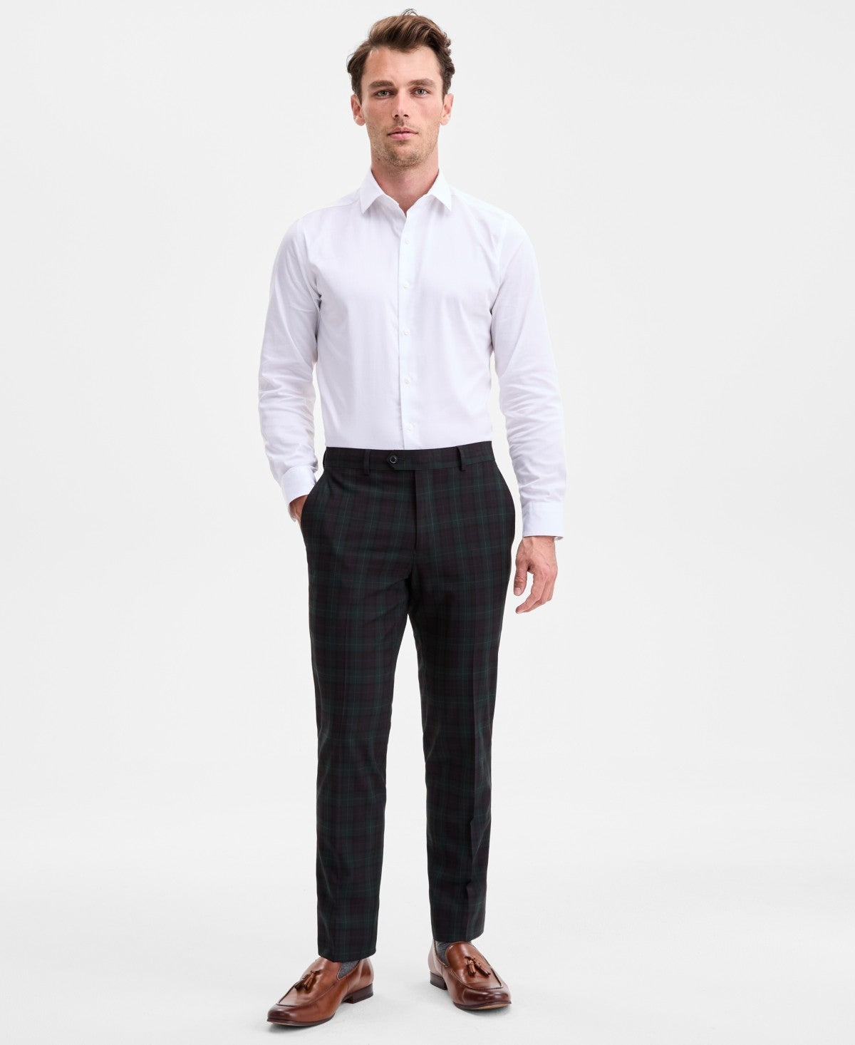 Bar Iii Mens Slim fit Wool Dress Pants 29 / 30 Green Plaid