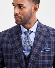Tayion Mens Classic fit Suit Jacket Blazer 40 R Blue Plaid