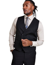 Tayion Mens Classic fit Double Breasted Button-Up Suit Vest XL Black Solid
