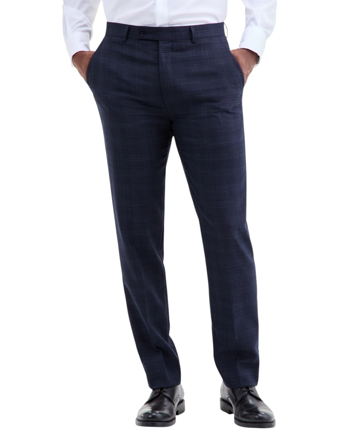 Calvin Klein Mens Slim fit Dress Pants 34 / 32 Navy Blue Plaid Stretch Wool