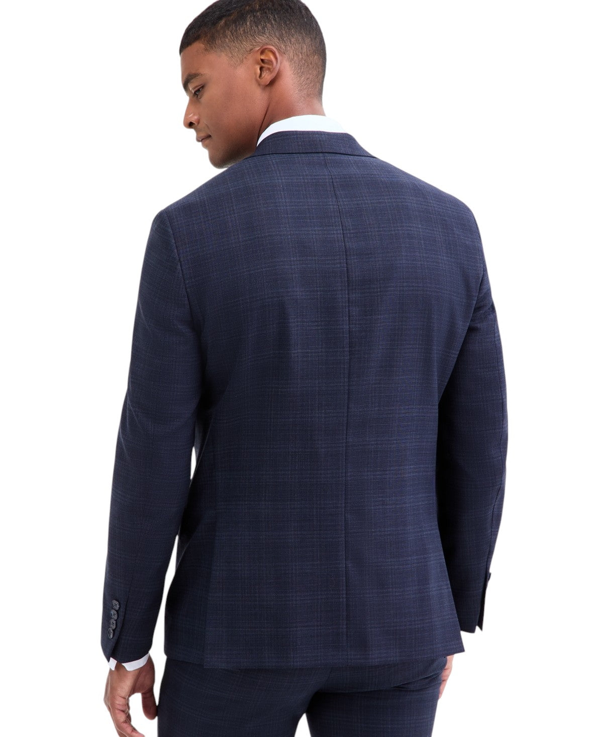 Calvin Klein Mens Slim fit Wool Knit Suit Jacket Blazer 44 S Navy Blue Plaid