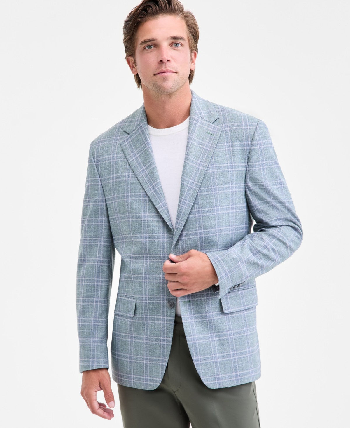 Michael Kors Mens Classic fit Sport Coat Blazer 38 R Seafoam Green Windowpane