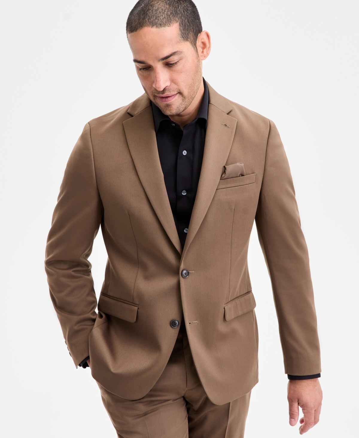 Bar Iii Mens Slim fit Suit Jacket Blazer 38 L Brown Solid