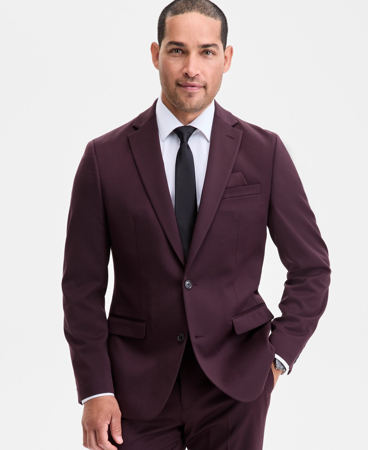 Bar III Mens Slim-Fit Satin Suit Sepa Dark Berry 38R
