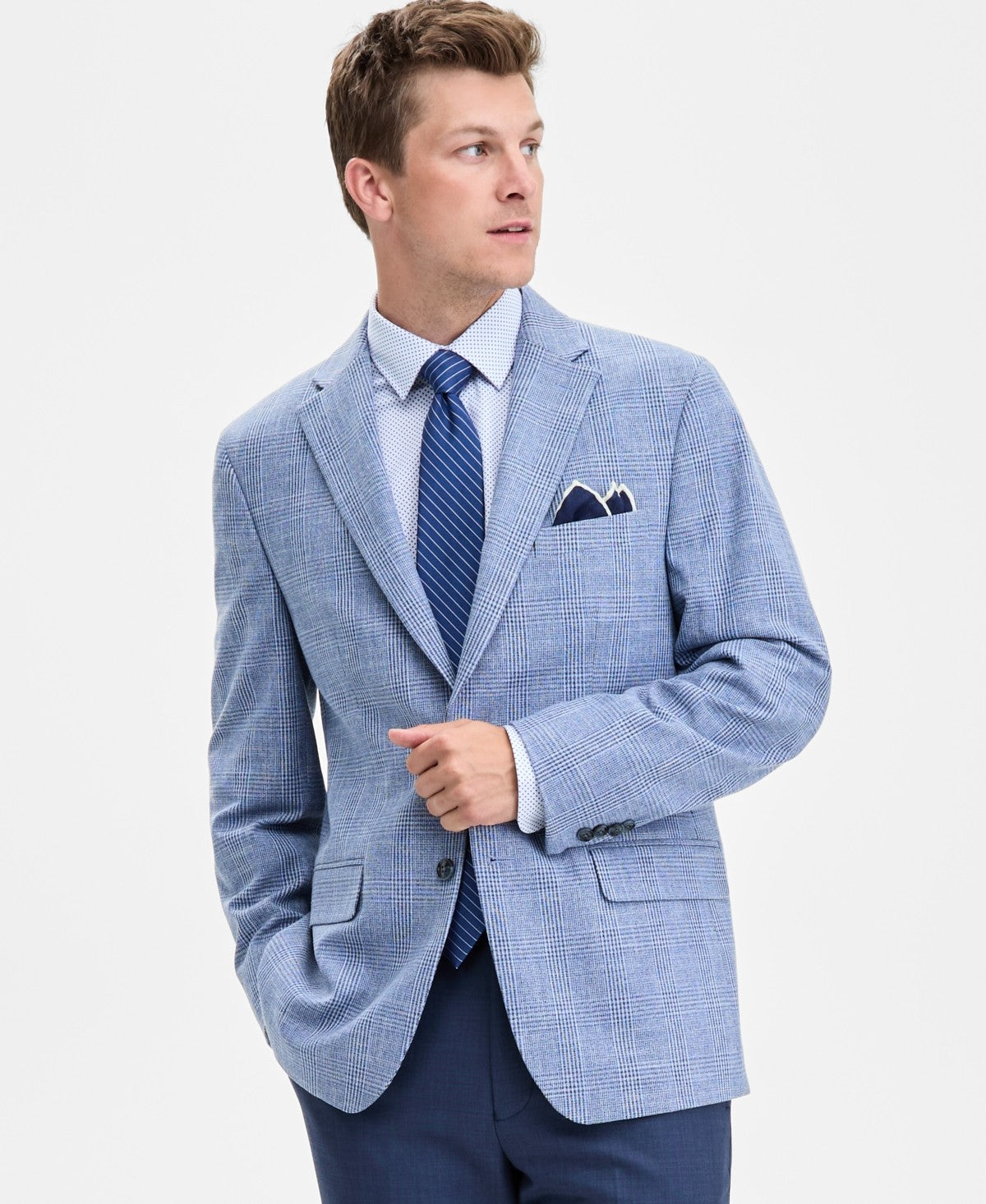 Tommy Hilfiger Mens Modern fit Sport Coat Blazer 40 L Light Blue Check