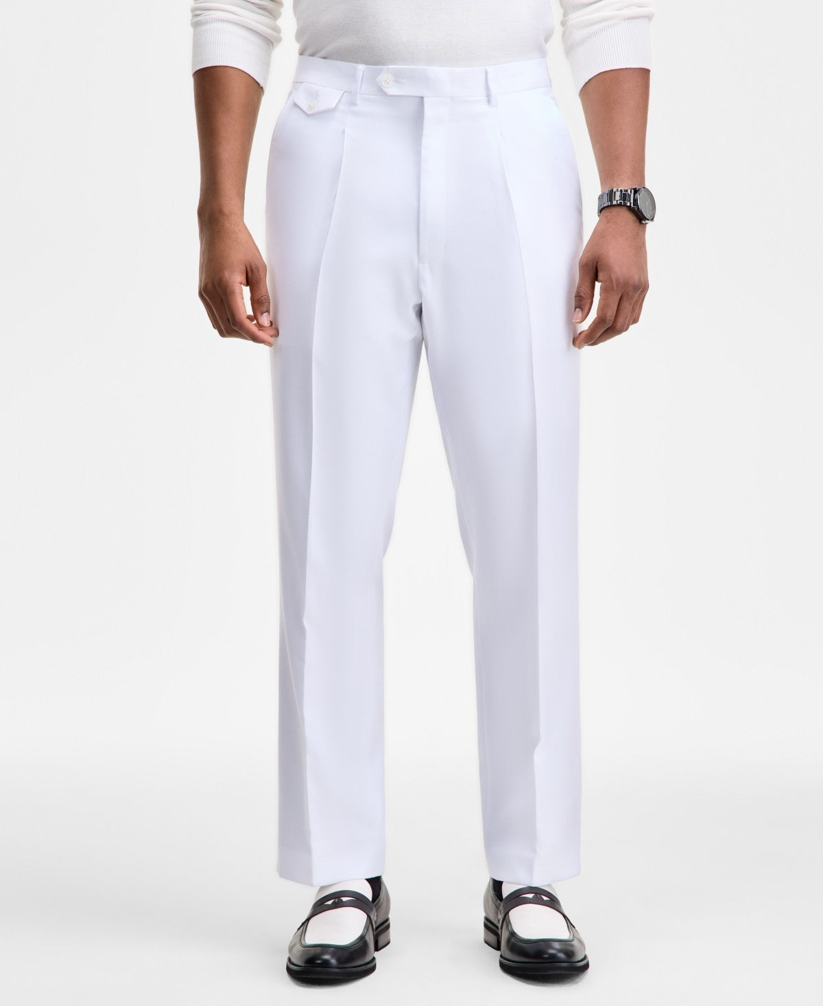Tayion Mens Classic fit Dress Pants 38 / 32 White Solid