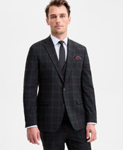 Bar III Mens Slim fit Suit Jacket Blazer 40 S Green Burgundy Plaid