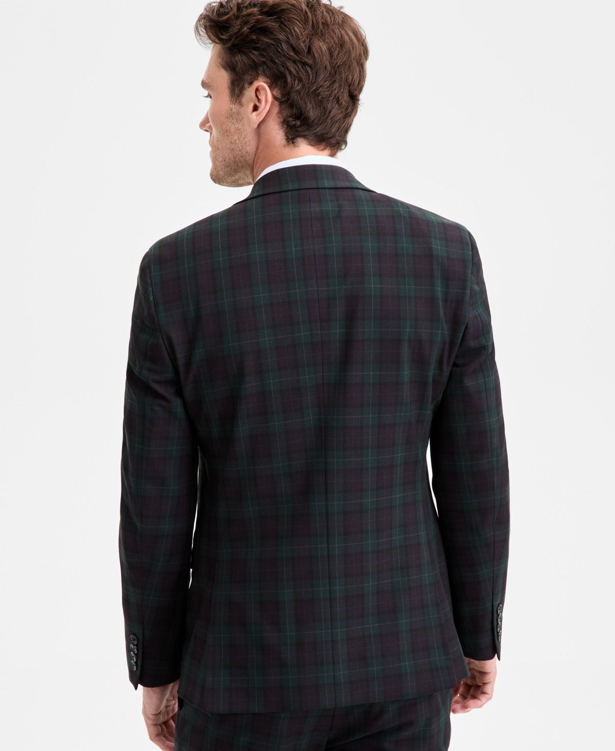 Bar III Mens Slim fit Suit Jacket Blazer 40 S Green Burgundy Plaid