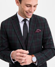 Bar III Mens Slim fit Suit Jacket Blazer 40 S Green Burgundy Plaid