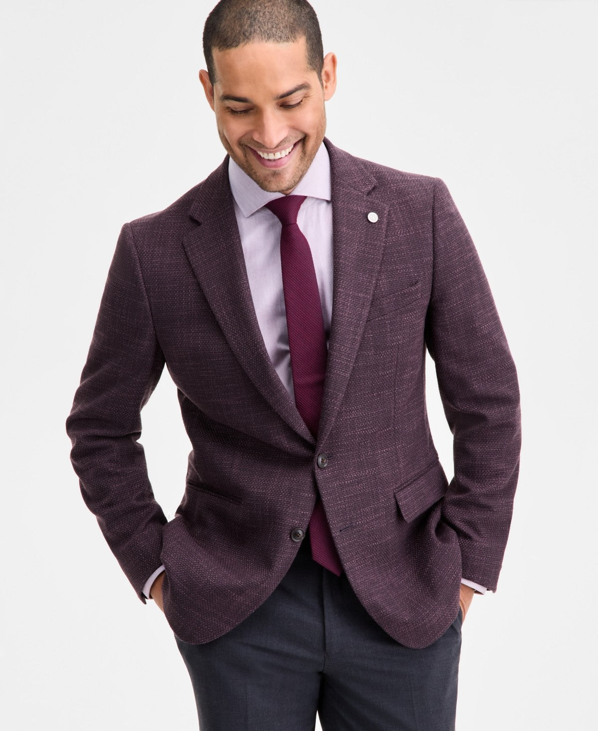 Ted Baker Mens Modern fit Wool Sport Coat Blazer 36 R Berry Red Birdseye