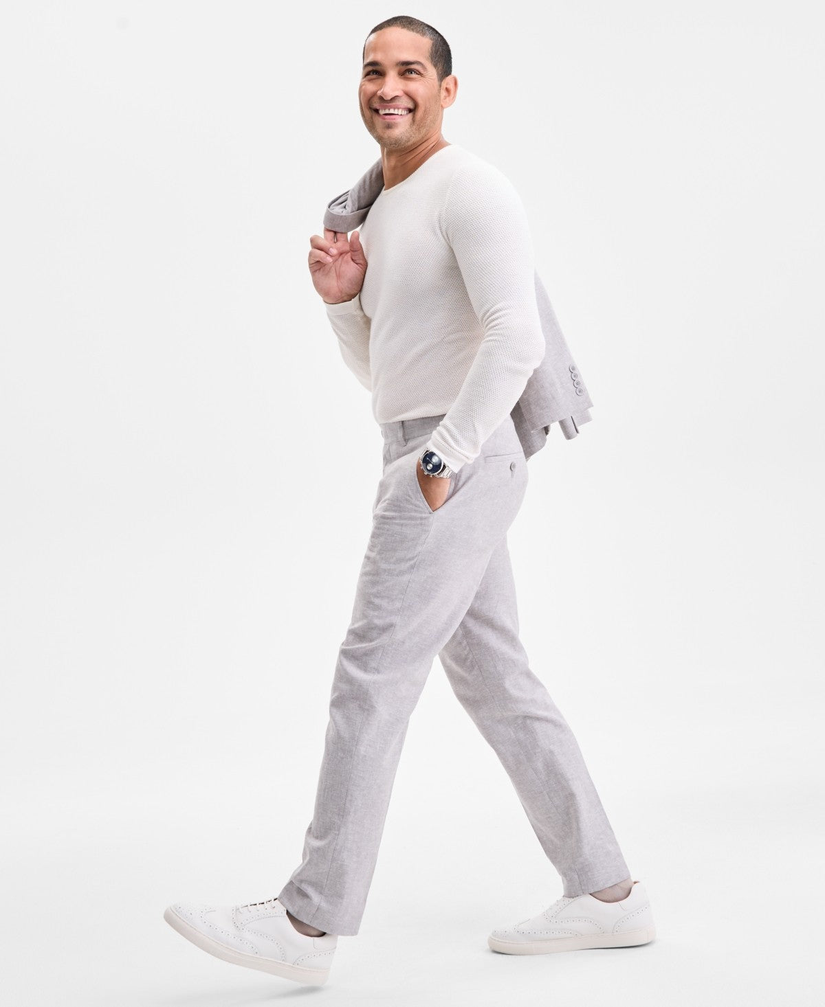 Bar Iii Mens Slim fit Linen Cotton Dress Pants 30 / 30 Grey Solid