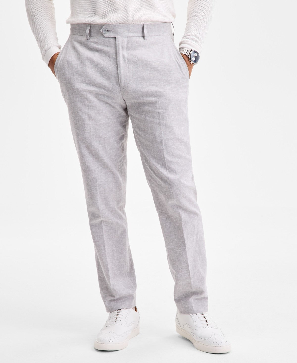 Bar Iii Mens Slim fit Linen Cotton Dress Pants 30 / 30 Grey Solid