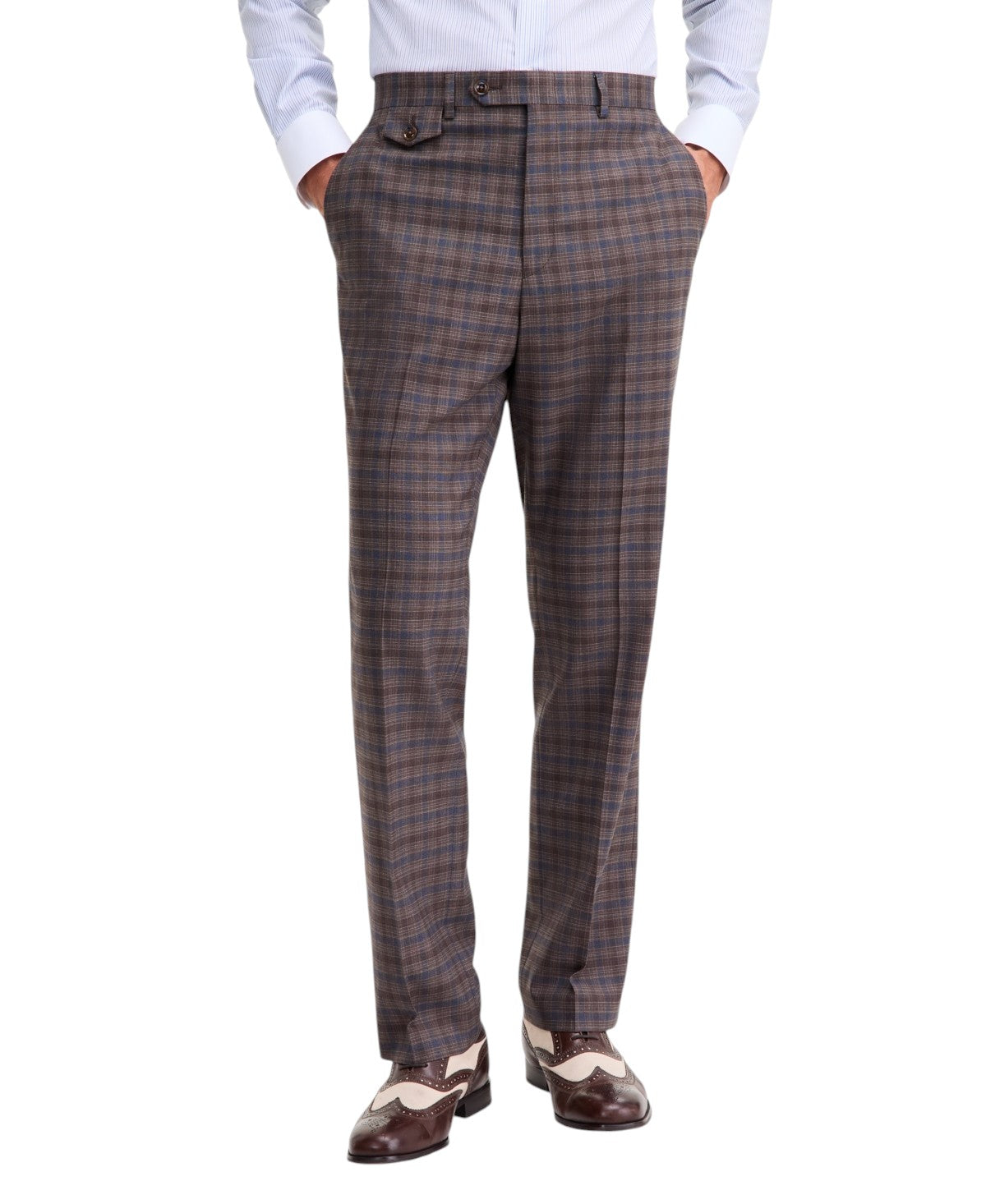 Tayion Mens Modern fit Dress Pants 44 / 30 Brown Blue Plaid