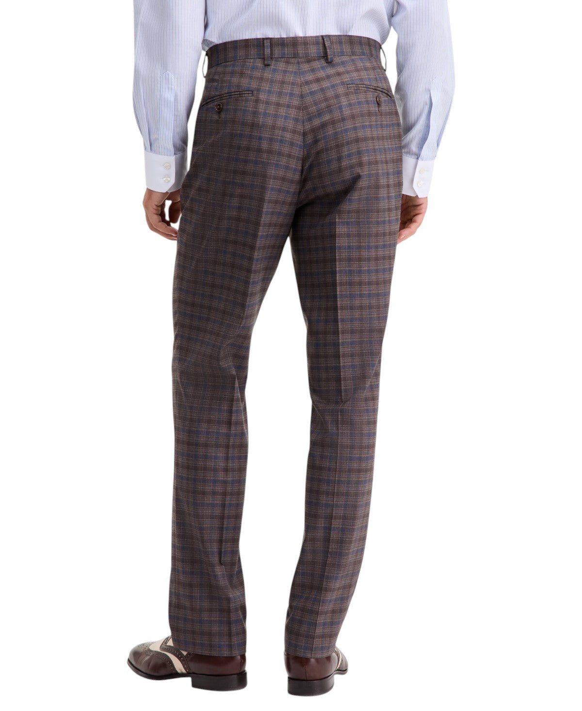 Tayion Mens Modern fit Dress Pants 44 / 30 Brown Blue Plaid