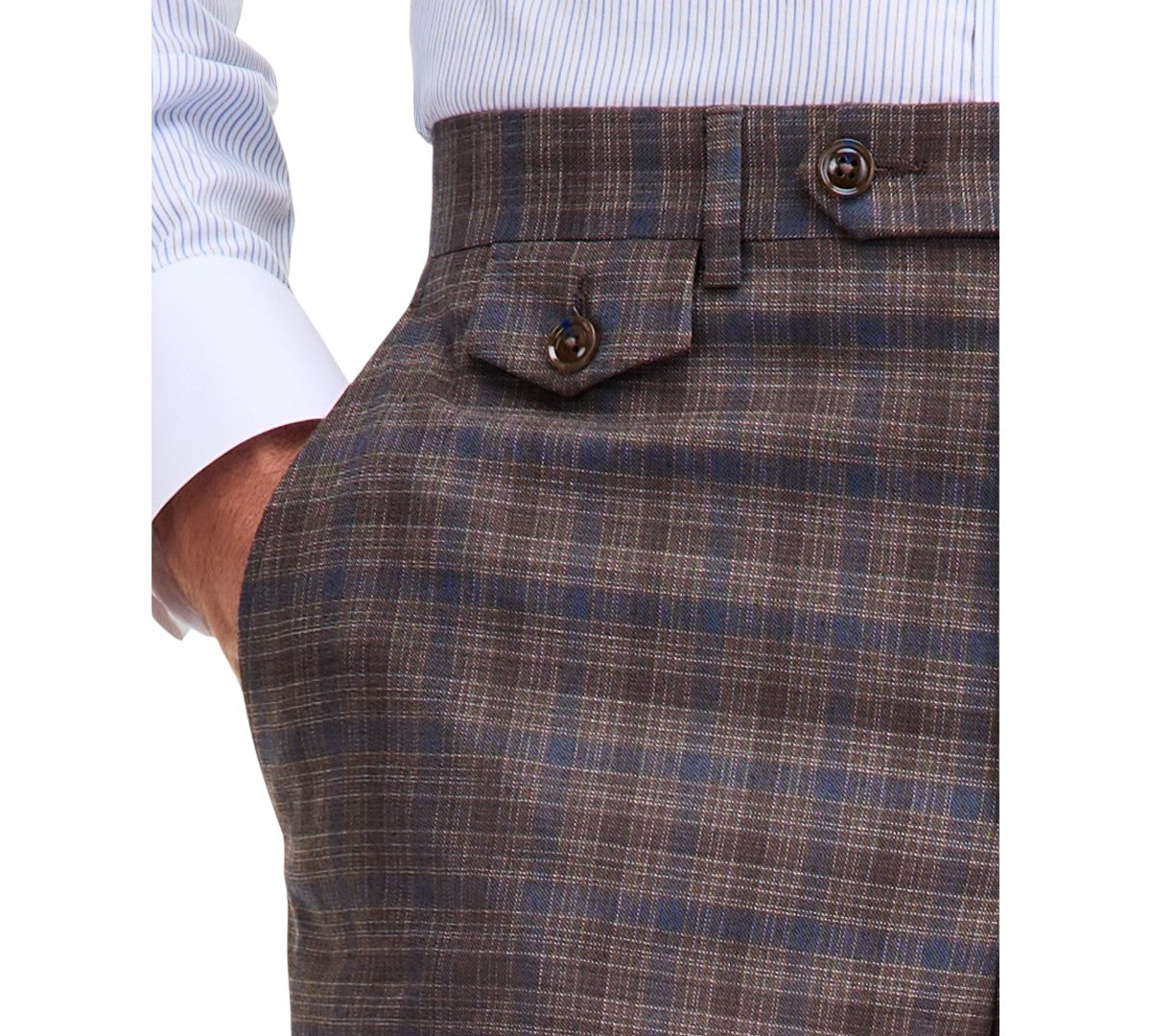 Tayion Mens Classic fit Dress Pants 42 / 32 Brown Plaid Stretch