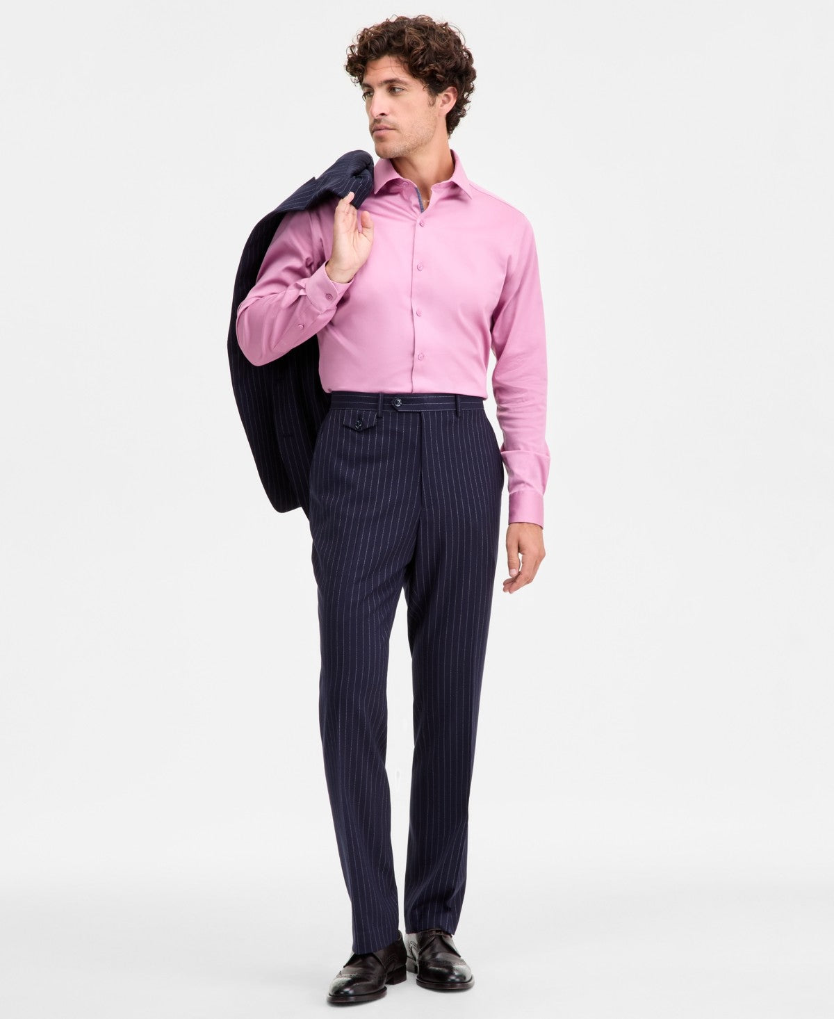 Tayion Mens Classic fit Dress Pants 44 / 32 Navy Blue Striped