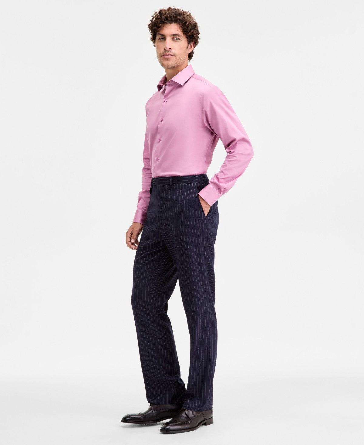 Tayion Mens Classic fit Dress Pants 44 / 32 Navy Blue Striped