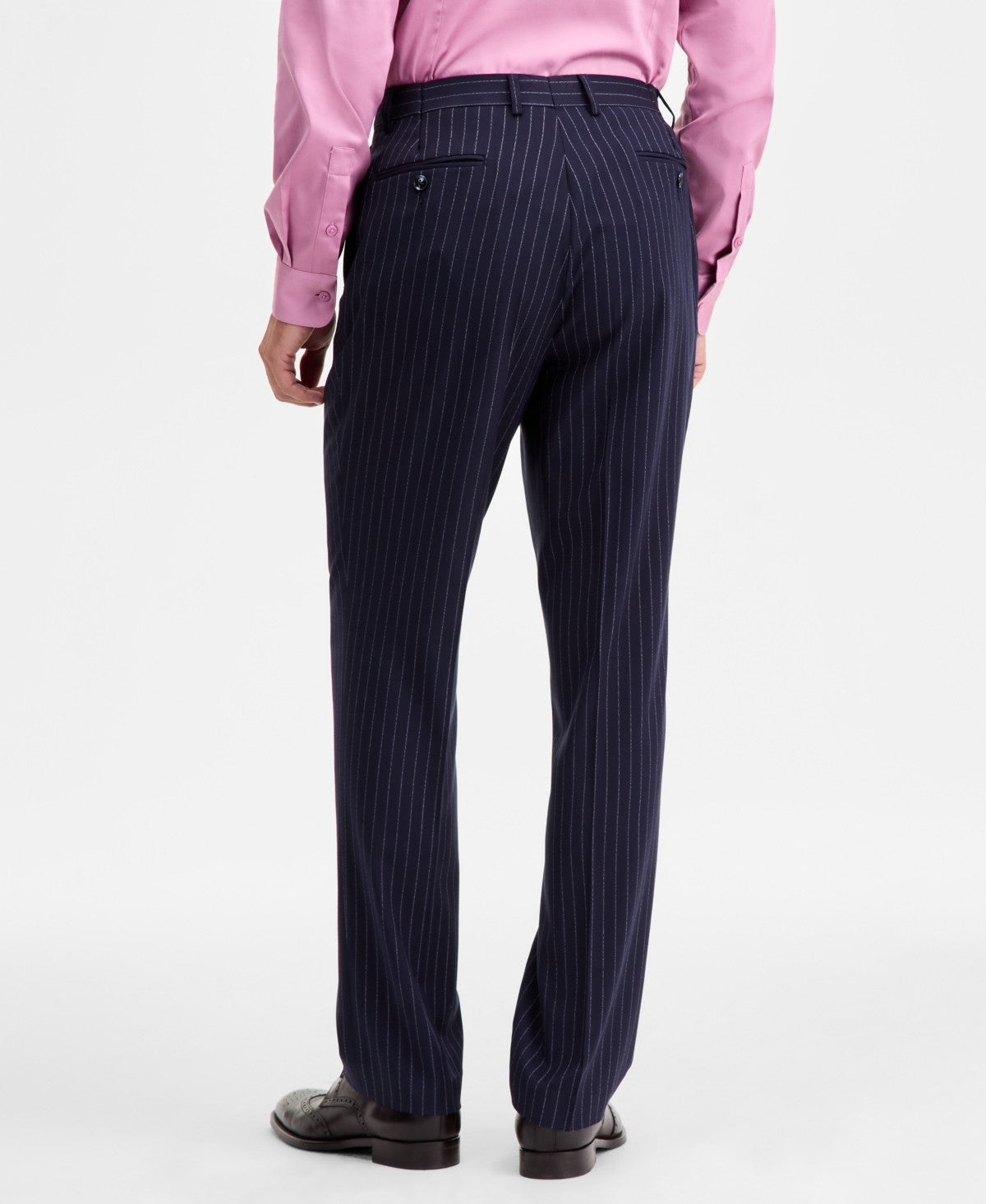 Tayion Mens Classic fit Dress Pants 44 / 32 Navy Blue Striped