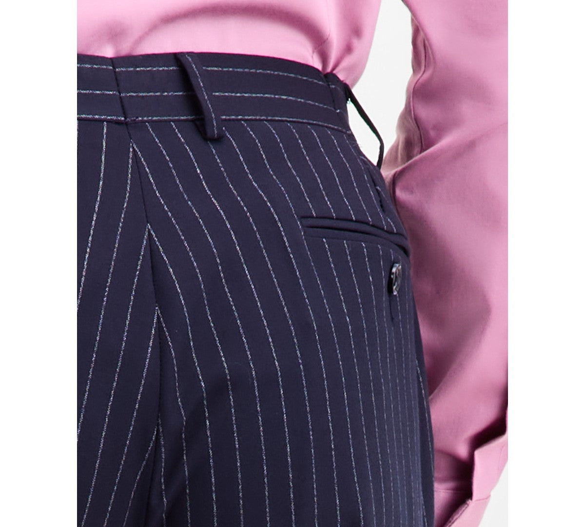 Tayion Mens Classic fit Dress Pants 44 / 32 Navy Blue Striped