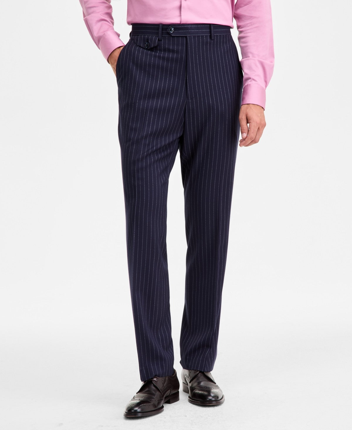 Tayion Mens Classic fit Dress Pants 44 / 32 Navy Blue Striped