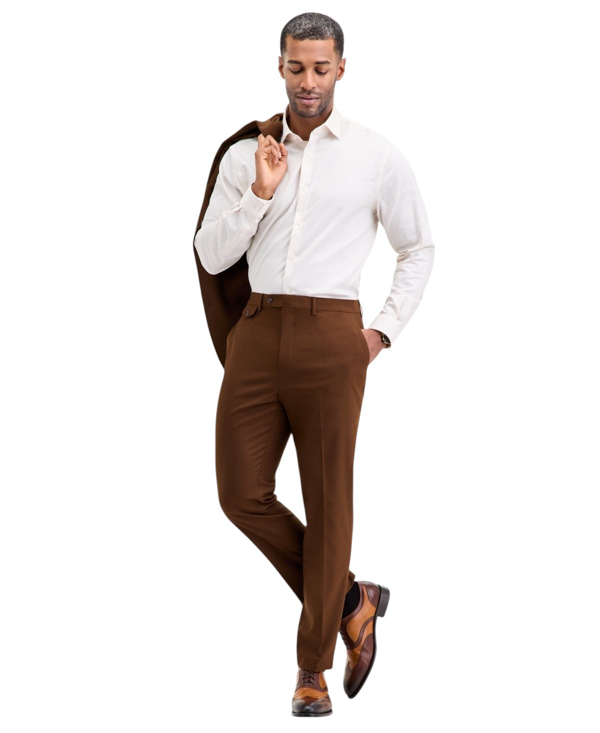Tayion Mens Classic fit Dress Pants 34 / 32 Brown Solid
