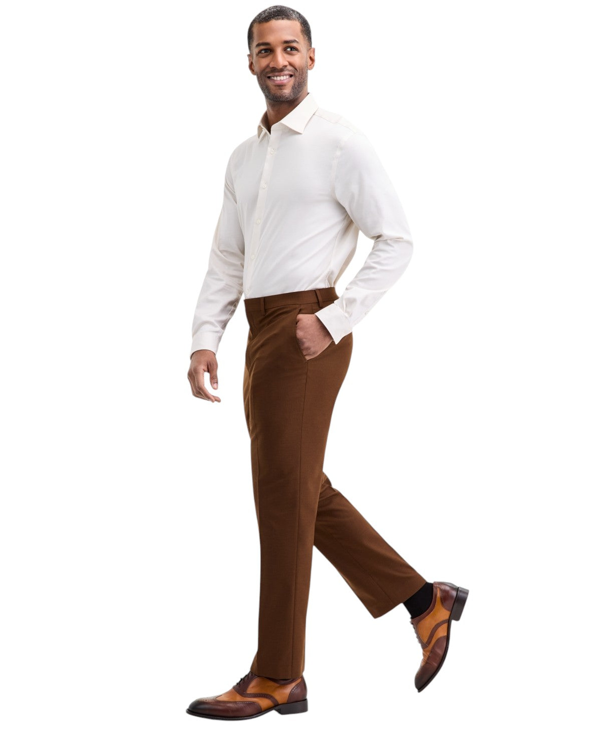 Tayion Mens Classic fit Dress Pants 34 / 32 Brown Solid
