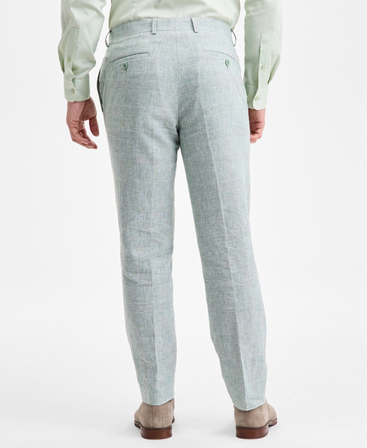 Bar Iii Mens Slim fit Linen Dress Pants 34 / 34 Green Plaid