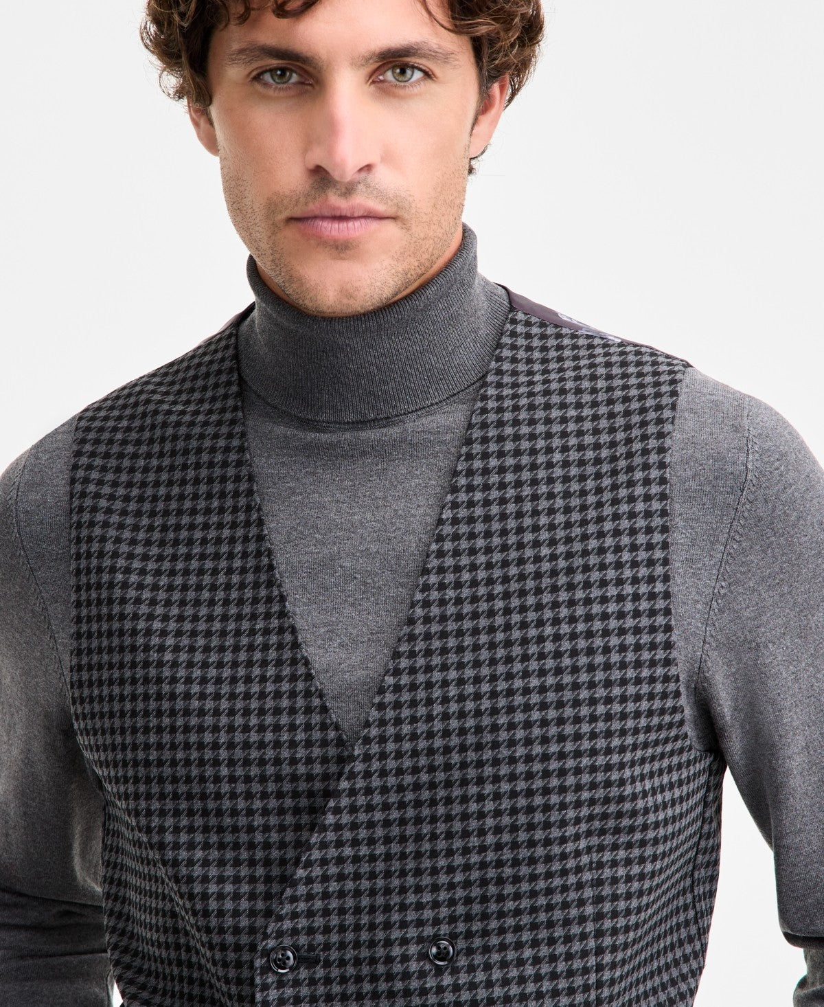 Tayion Mens Classic fit Suit Vest Small Black Houndstooth