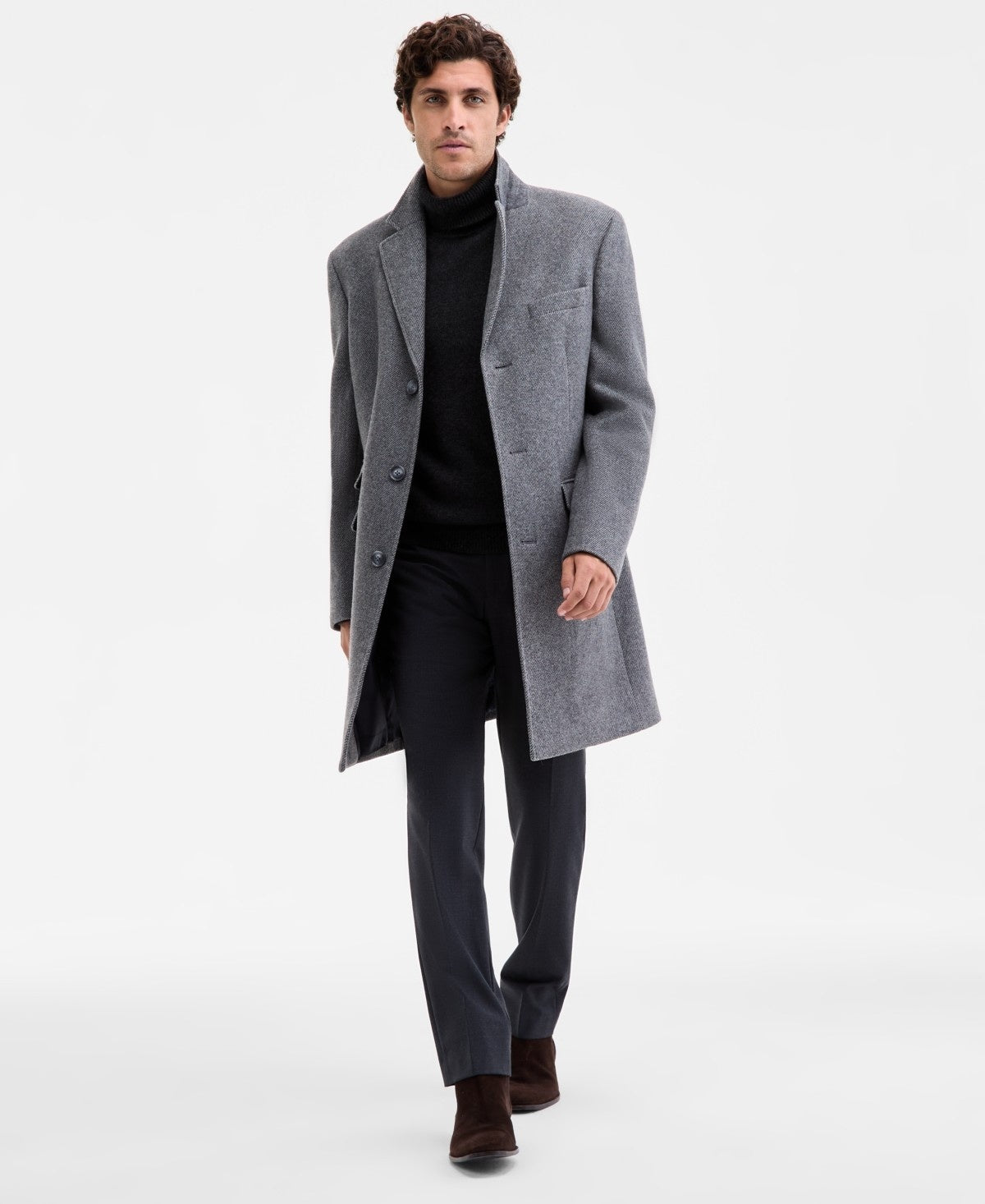 Ted Baker Mens Classic-Fit Twill Wool Overcoat Coat 38R Grey