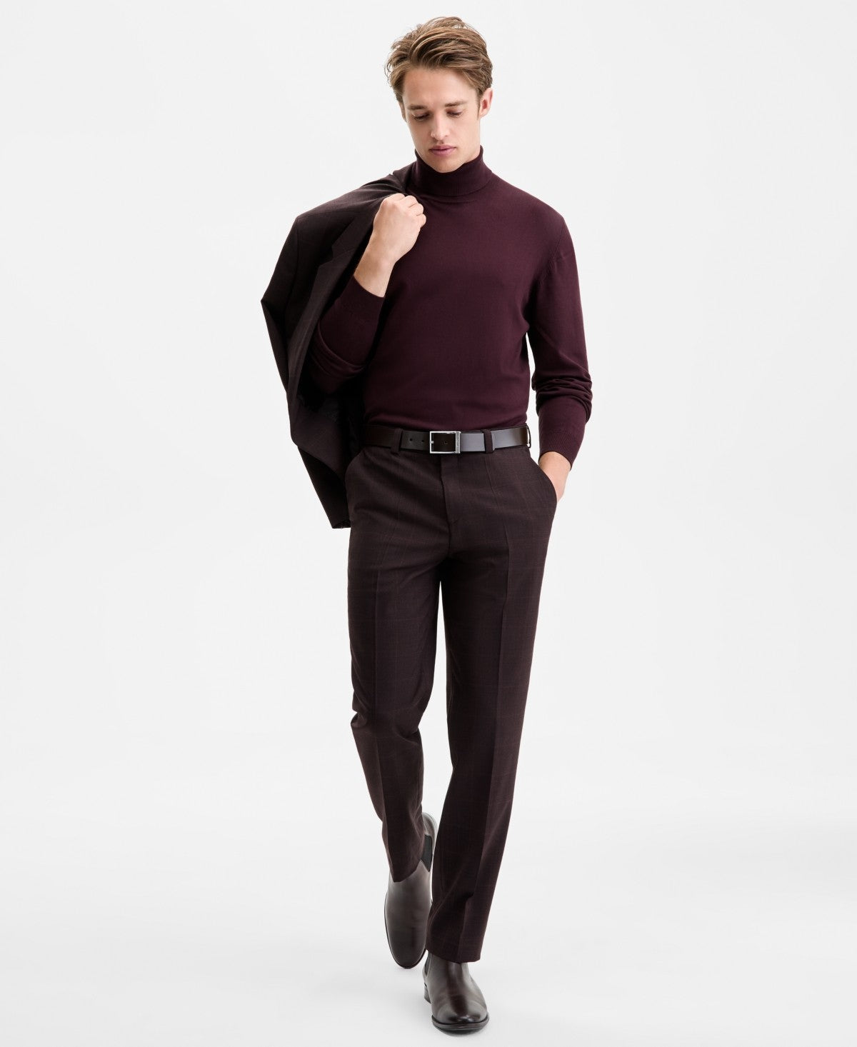 Hugo Boss Mens Modern fit Wool Dress Pants 33 / 32 Burgundy Red Plaid