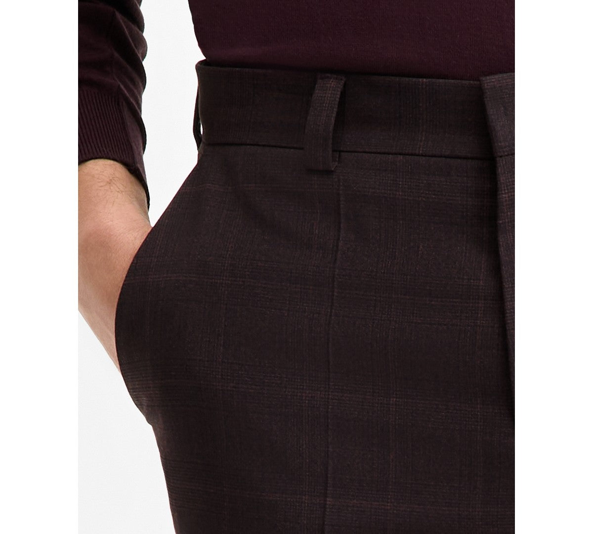 Hugo Boss Mens Modern fit Wool Dress Pants 33 / 32 Burgundy Red Plaid