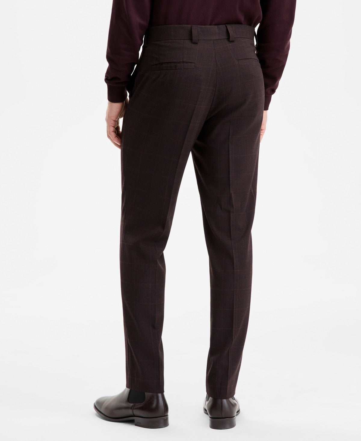 Hugo Boss Mens Modern fit Wool Dress Pants 33 / 32 Burgundy Red Plaid