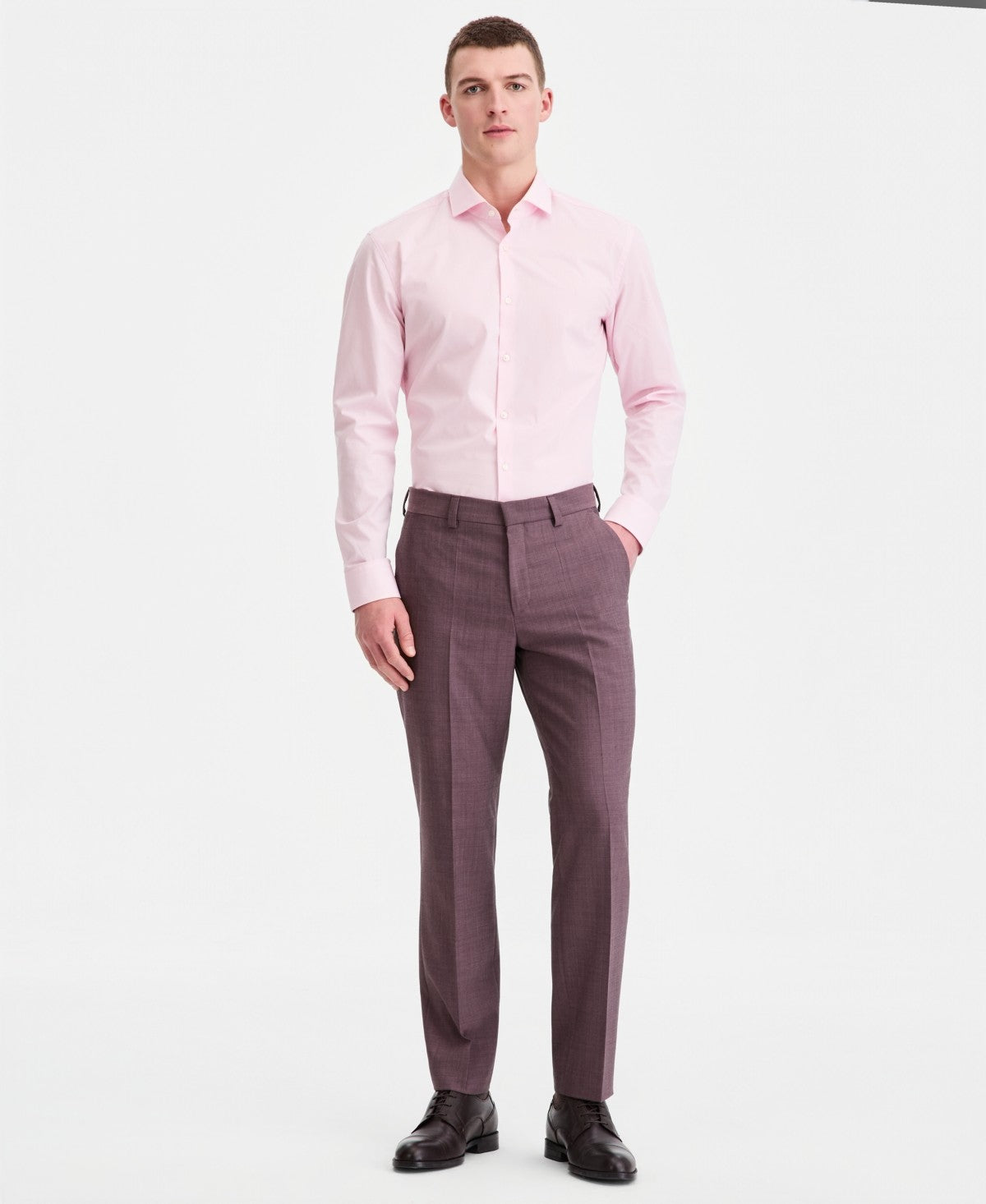 Hugo Boss Mens Modern fit Wool Dress Pants 33 / 32 Brown Solid