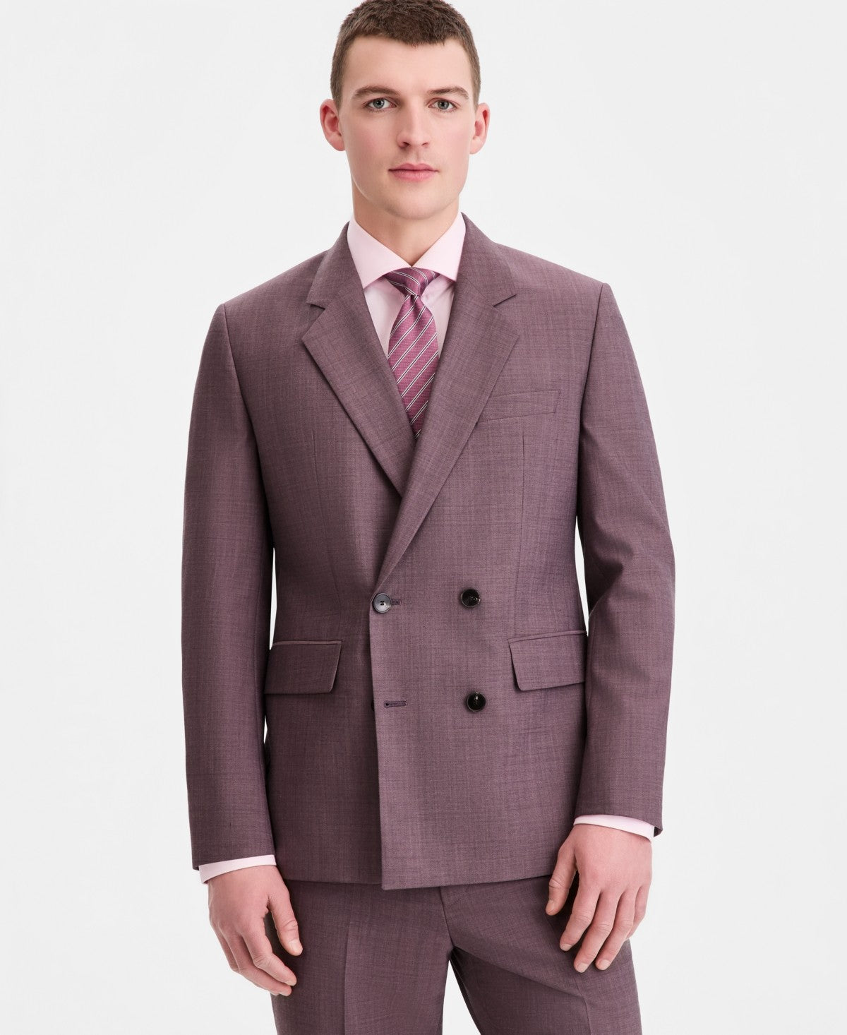 Hugo Boss Mens Modern fit Wool Double Breasted Suit Jacket Blazer 44 S Purple