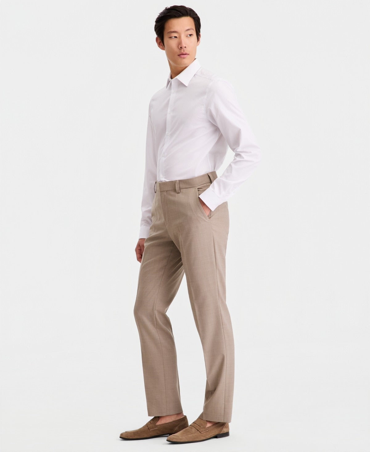 Hugo Boss Mens Modern fit Wool Dress Pants 33 / 30 Beige Solid