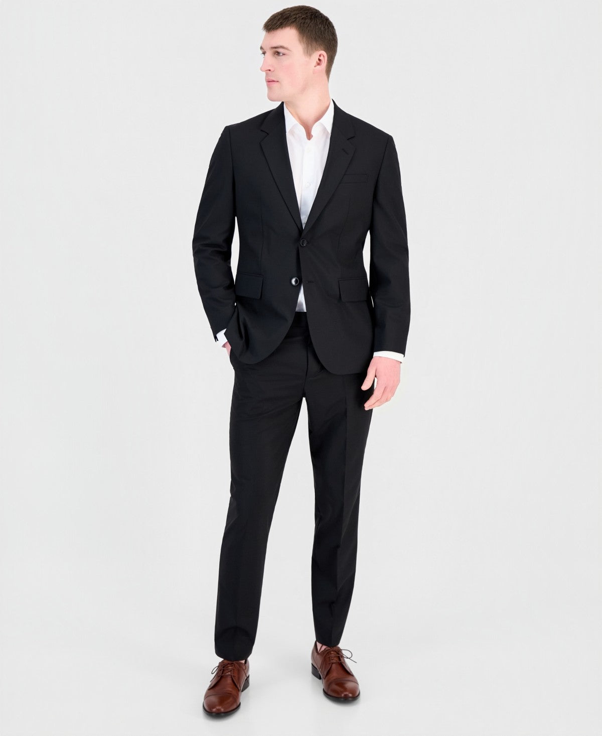 Hugo Boss Mens Modern fit Wool 2 Piece Suit 46 R Pants 40 / 32 Black Solid