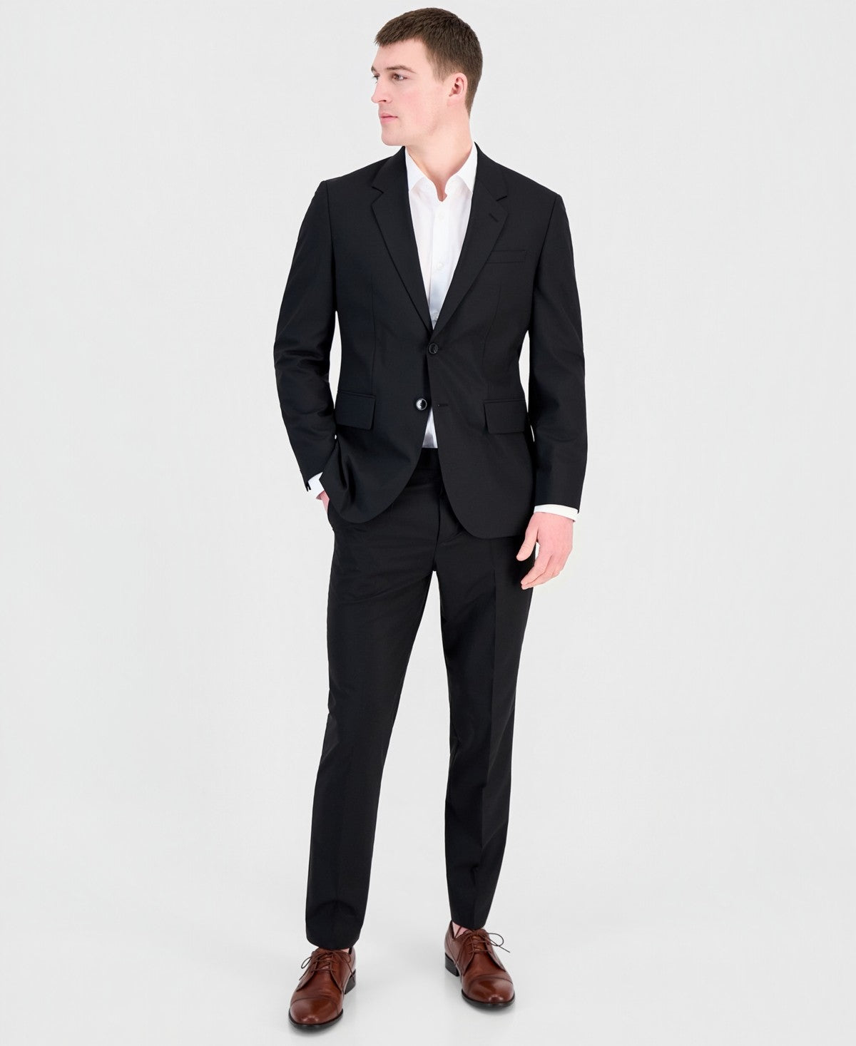 Hugo Boss Mens Modern fit Wool 2 Piece Suit 46 R Pants 40 / 32 Black Solid