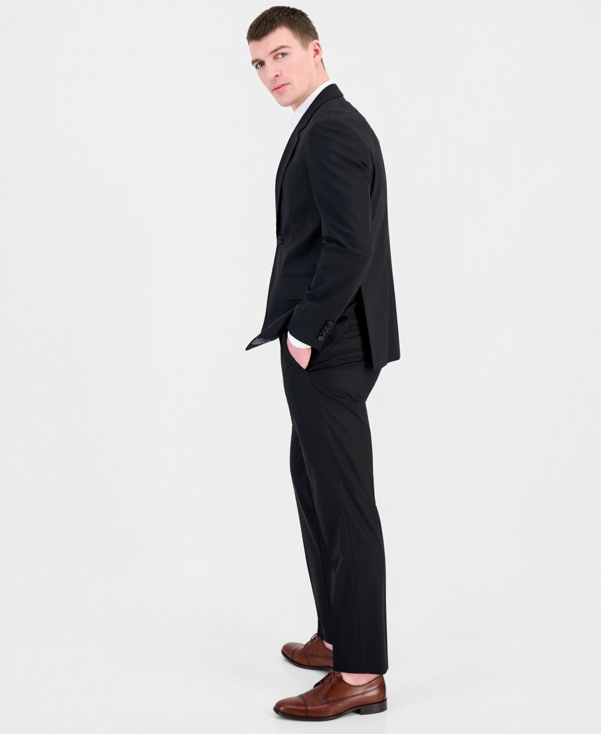 Hugo Boss Mens Modern fit Wool 2 Piece Suit 46 R Pants 40 / 32 Black Solid