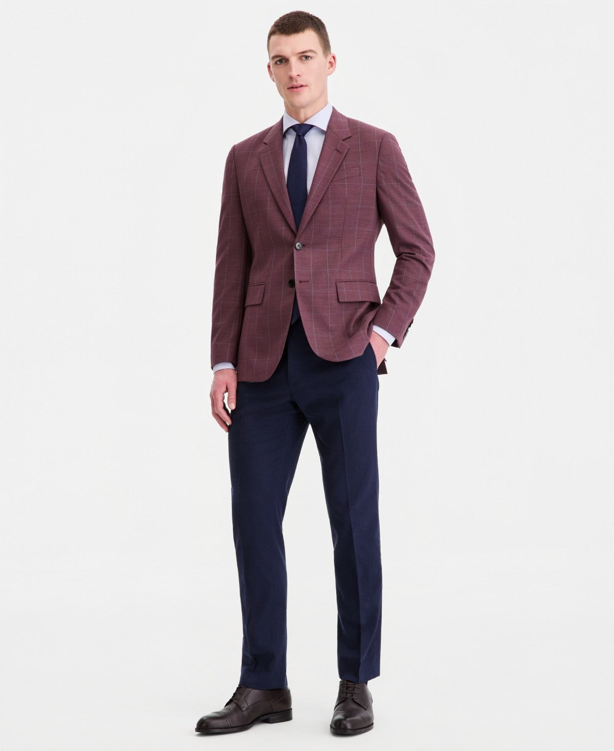 Hugo Boss Mens Modern fit Wool Sport Coat Blazer 42 R Red Blue Plaid