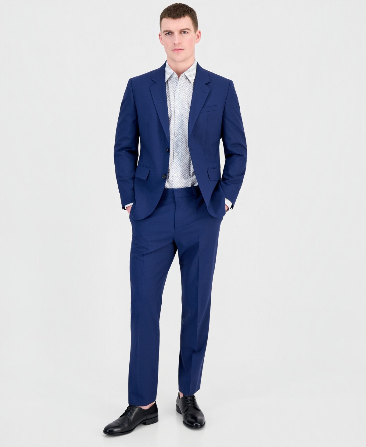 Hugo Boss Mens Modern fit Wool 2 Piece Suit 42 R Pants 36 / 32 Monaco Blue Solid