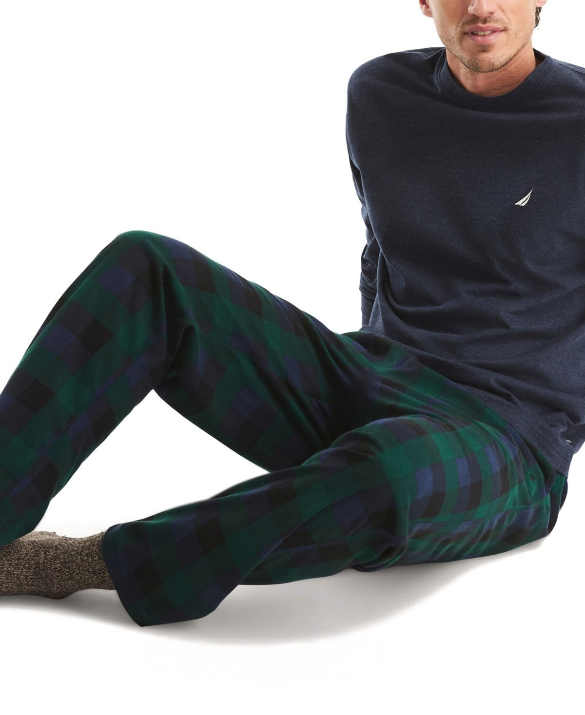Nautica Mens Fleece Plaid Pajama Pants Emraldyard XL