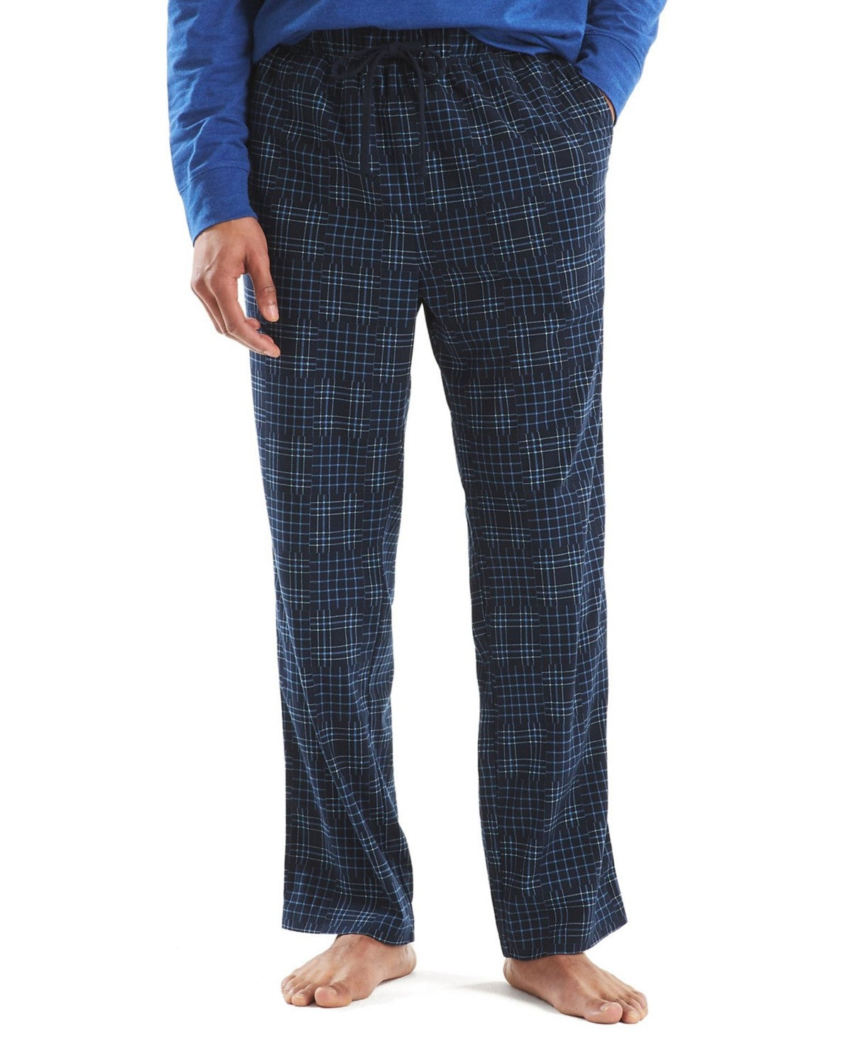 Nautica Mens Fleece Plaid Pajama Pants Navy Large