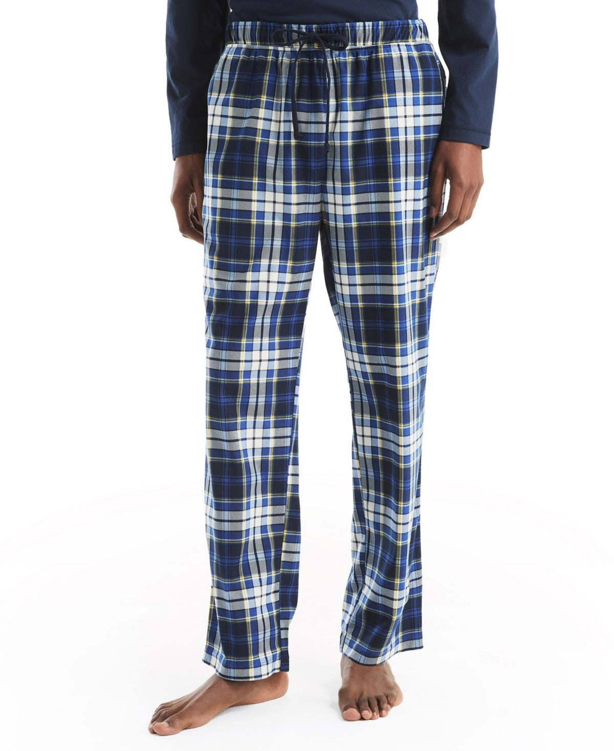 Nautica Mens Fleece Plaid Pajama Pants Navy Seas Large
