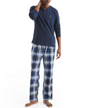 Nautica Mens Fleece Plaid Pajama Pants Navy Seas Large