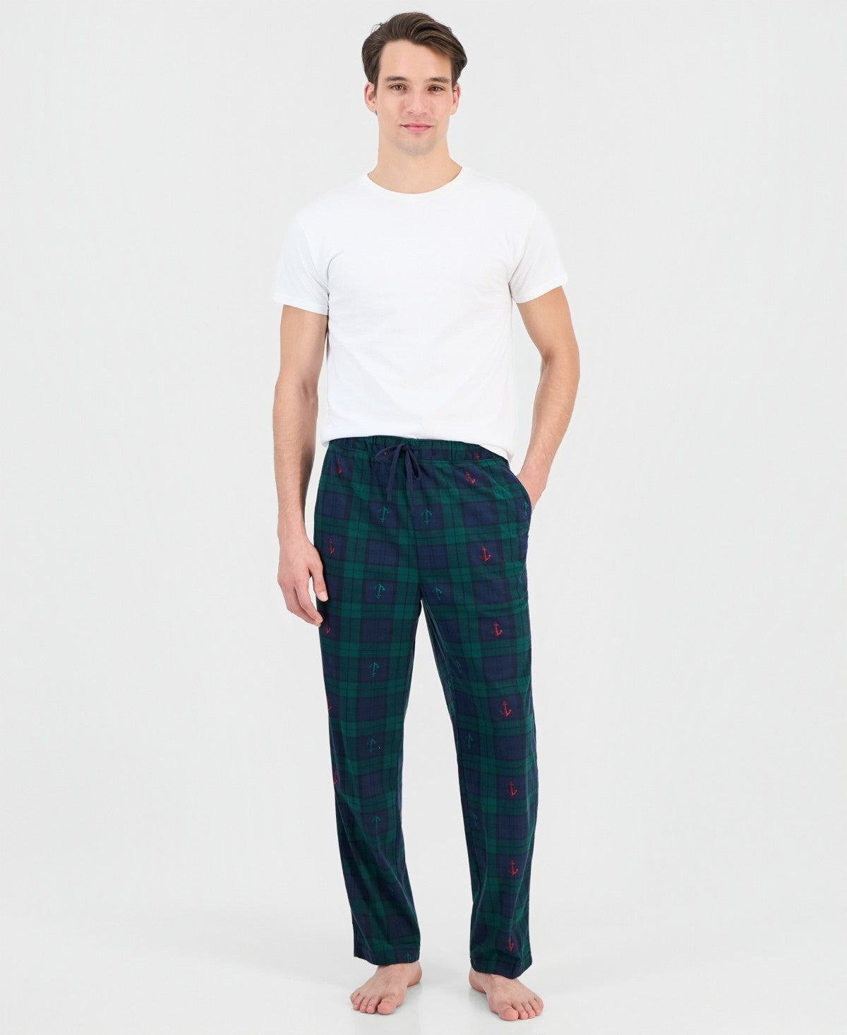 Nautica Mens Fleece Plaid Drawstring Lounge Pants Green XL