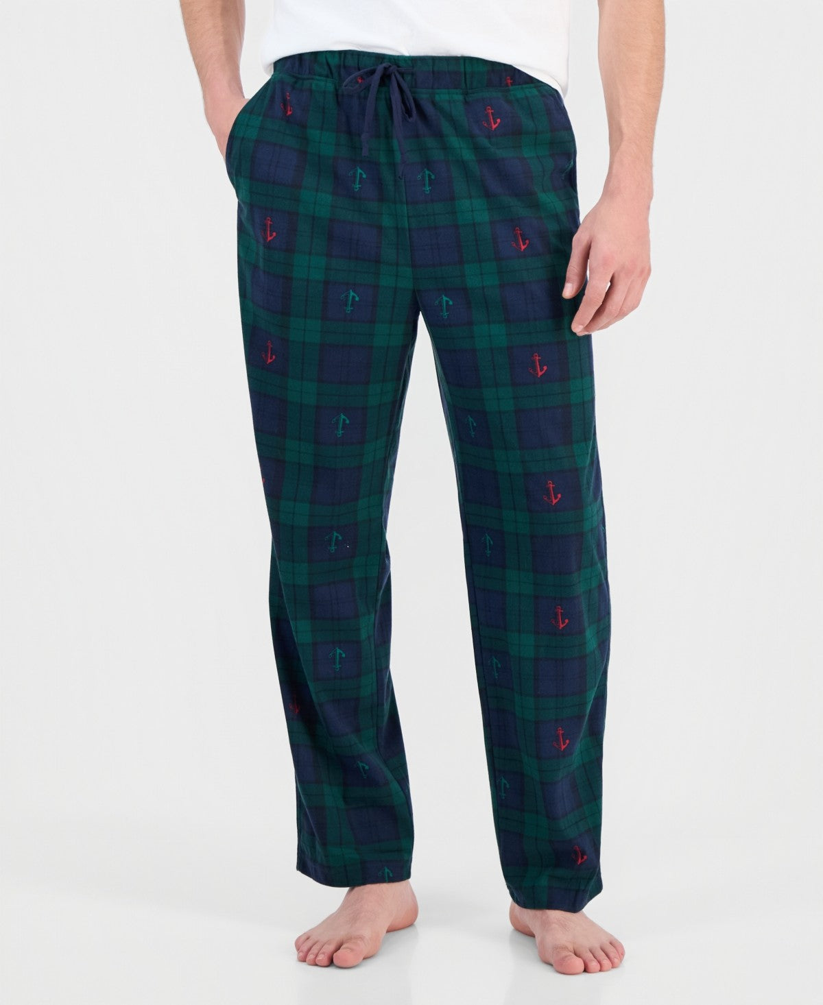 Nautica Mens Fleece Plaid Drawstring Lounge Pants Green XL